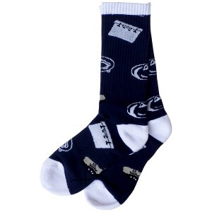 navy tailgating socks with white cuffs, heels, and toes Penn State Athletic Logos, coolers, and grills